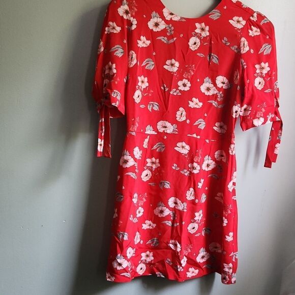 NWOT INTERMIX Cleo Red floral silk mini dress - Picture 3 of 9